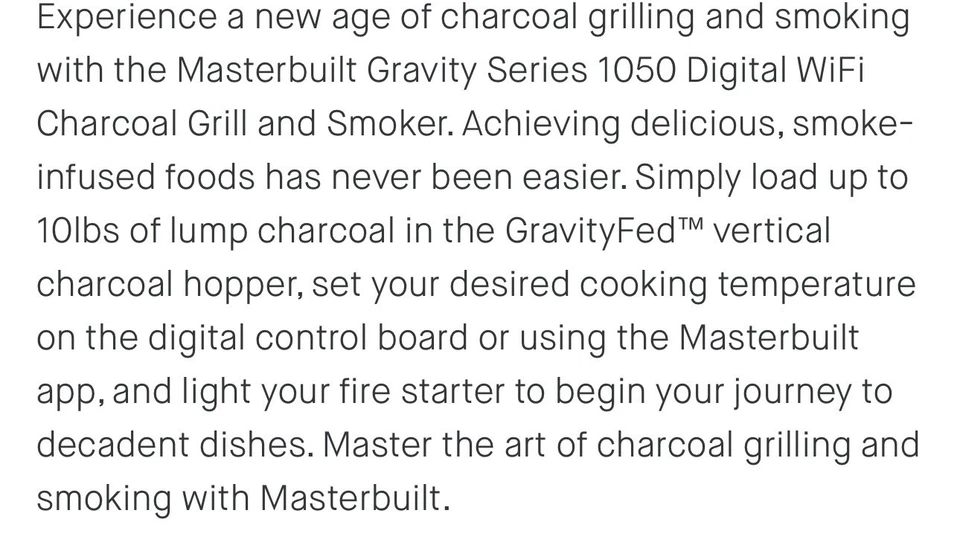 Masterbuilt Gravity Series 1050 цифровой угольный гриль коптильня - Изображение 3 из 3