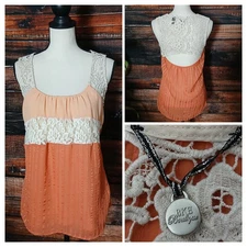 Buckle BKE Boutique Tank Top Size S Romantic Boho Crochet Cutout Peasant Peach 