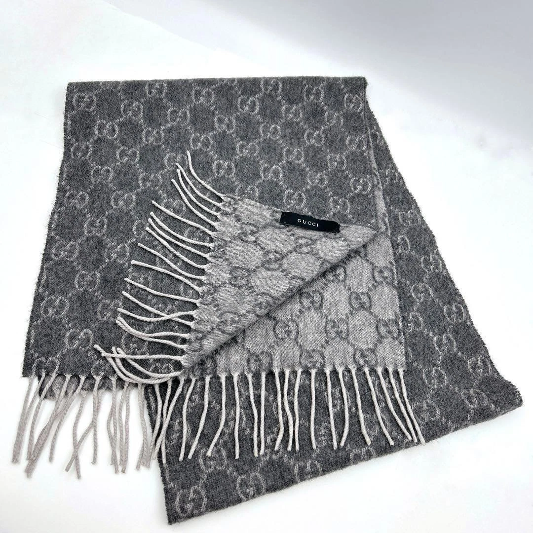 Foulard Gucci, noir, motif Gg, cachemire 100, unisexe, 673