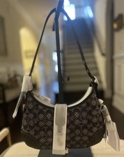 NWT Coach Hamptons Hobo Bag In Crystal Signature Jacquard CW654 Black Silver