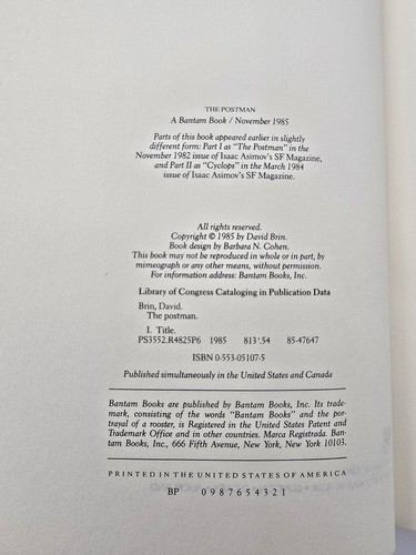 The Postman by David Brin, 1st Edition, 1st Printing, HC DJ - Foto 2 di 13