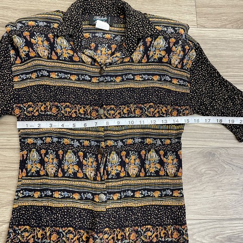 Conjunto Blusa Falda Vintage Michele Leslie Años 80/90 Negro y Marrón Floral 2 Piezas Talla M - Imagen 10 de 15