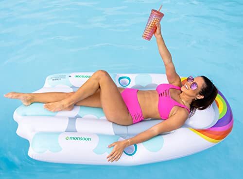 monsoon SNOOZER aufblasbarer Poolschwimmer für Erwachsene Schwimmbad Liege mit C - Bild 5 von 7