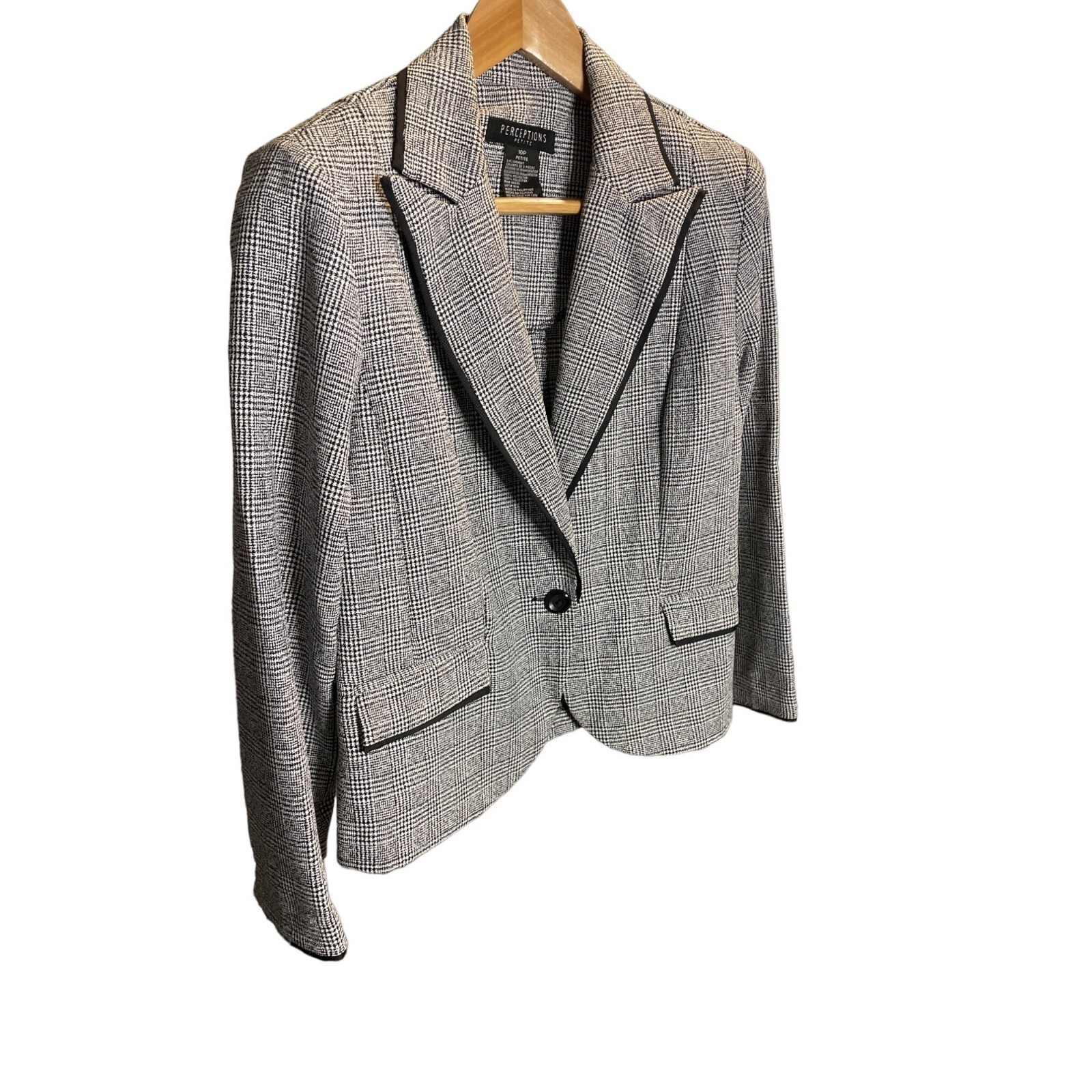 Perceptions Black White Checked Two Button Blazer… - image 3