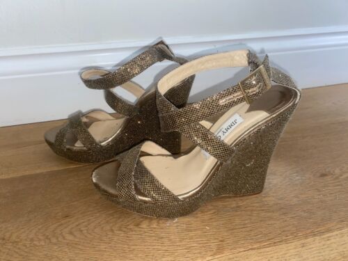 JIMMY CHOO LUCIA GLITTER BRONZE WEDGE SANDALS & MATCHING CLUTCH BAG - Picture 12 of 14