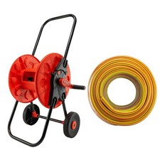 Hose Storage Reel on Wheels with 30m Yellow Hose Pipe, Optional Connectors