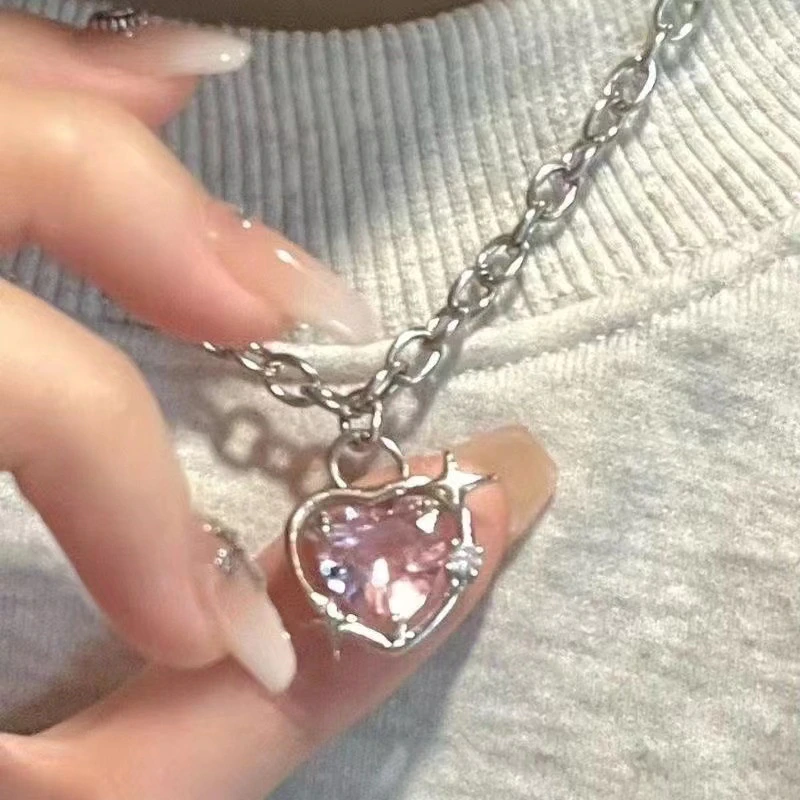 Y2K Accessories Fashion Peach Heart Water Drop Pendant Necklace Y2K Accessories Fashion Peach Heart Water Drop Pendant Necklace