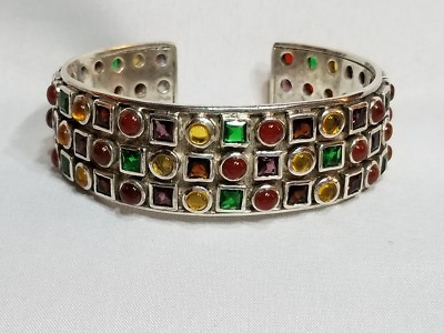 2 Oz. Sterling Silver Cuff/Bracelet, Colored Glass. Appraisal Was 2017! $1300