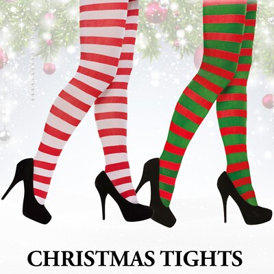 Weihnachtsstrumpfhose gestreift hohe Socken Weihnachtselfe Pixie Kostüm Accessoire