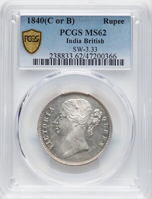 INDIA BRITISH VICTORIA 1840 RUPEE SILVER COIN UNCIRCULATED PCGS