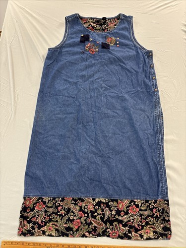 Vintage 90s Y2K Erika Woman DENIM Dress Embroidered Corduroy Button Accents 2X - Picture 1 of 15