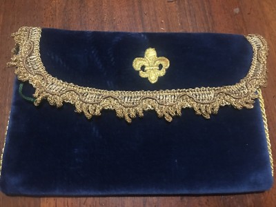Pochette Vintage Lom En Velours Bleu - Décor Lys De Florence, Italie