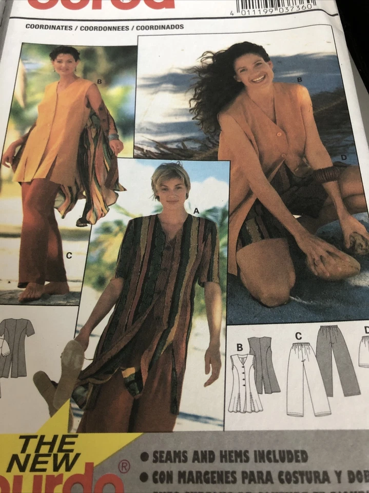 BURDA #3736 Tunic Blouse Vest Pants Shorts 10 12 14 16 18 20 Uncut - Image 3 of 4