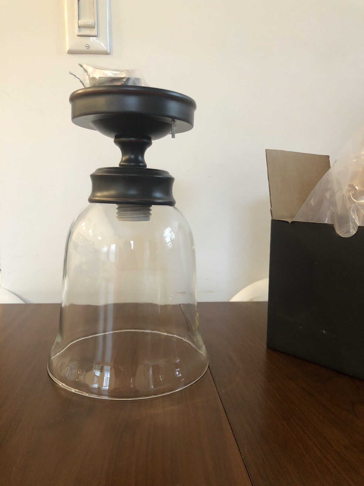 Pottery Barn Clear Glass Hundi Lantern Light Pendant Bronze