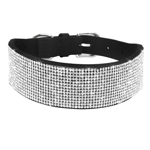 Bling Rhinestones Dog Collar Soft Suede Leather Cat Necklace for Small Large Dog - Picture 8 of 21