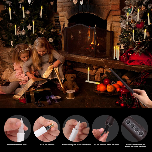 Floating Candles with Magic Wand-Led Flameless Taper Candle with Remote Timer-Ba - Picture 4 of 7