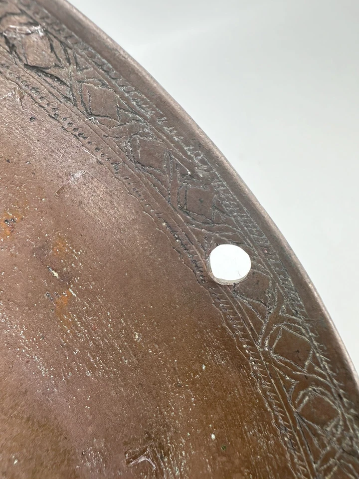 Plato oriental antiguo estampado sartén de bronce coleccionable Foto 4 de 4