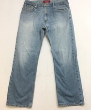 90's LEVIS 527 Jeans Men 36x30 Boot Light Wash Blue Distressed Denim Cowboy