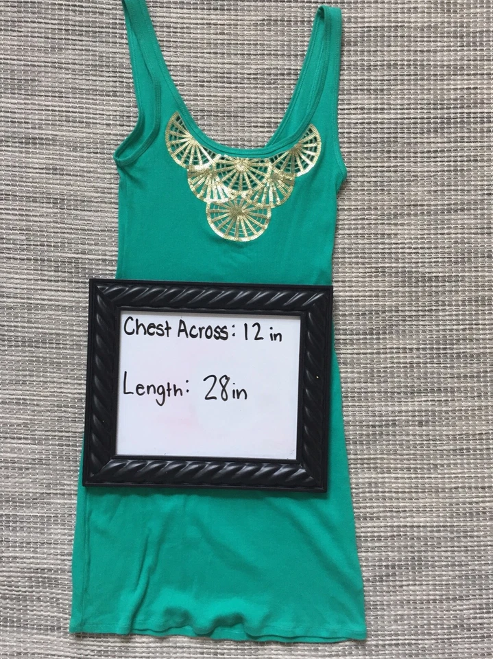 MODA INTERNATIONAL dress green tank ribbed gold sequin Y2K 90’s Beater small - Imagem 2 de 4