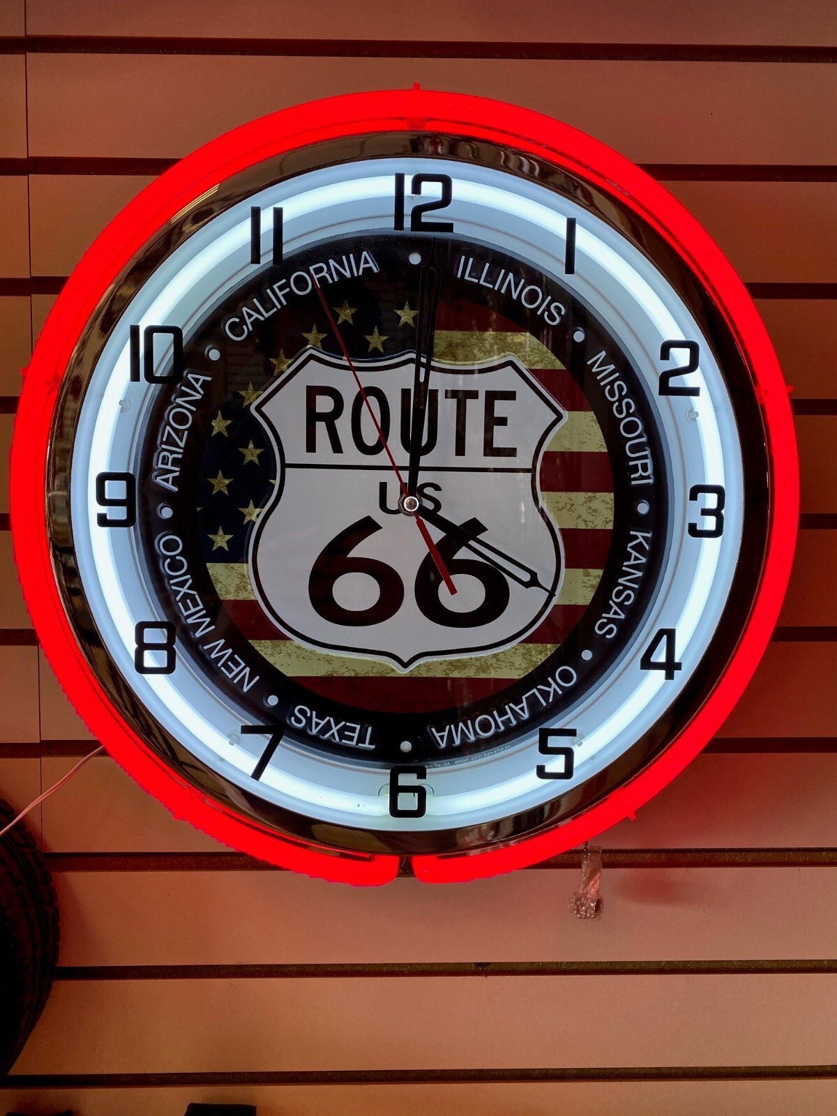 Route 66 Highway Sign Large Neon Clock Metal Housing Illinois Arizona ...