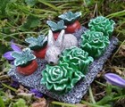 Rabbit in Garden Patch, Miniature Bunny with Lettuce, Fairy Garden Accessory