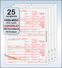 2022 IRS Tax Form 1099-MISC Laser 25 recipients 3 1096 MISCS405 2UP 4pt NO Env