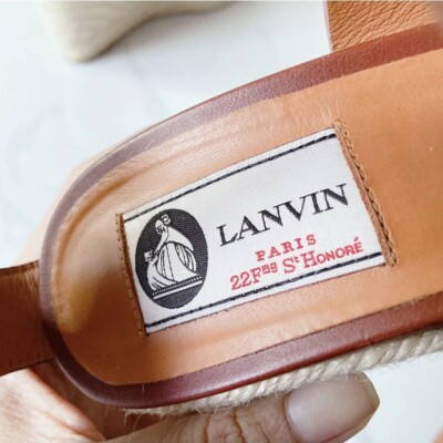 Lanvin Espadrille Crisscross Sandals Wedge Platform Brown