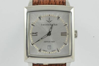 LUCIEN ROCHAT HANDAUFZUG HERREN UHR 30MM STAHL MIT LEDER BAND  VINTAGE NEU