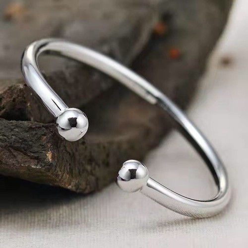 Solid Silver Mens Women Heavy Plain Ball Torque Bangle Cuff Bracelet Bangle - Picture 4 of 11