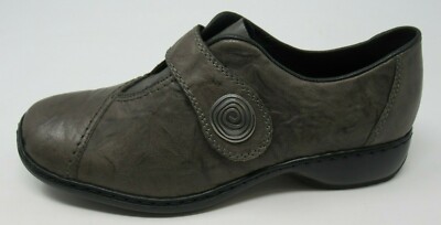 RIEKER WOMEN'S L3870 GREY LEATHER SLIP-ON CASUAL LOAFERS SHOES SIZE: 38, US 7