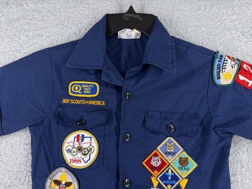 VINTAGE Boy Scouts of America Shirt Youth 12 Blue Button Up Polyester 80s 90s - Picture 4 of 14
