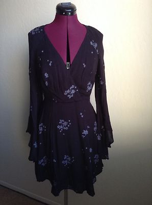 free people jasmine embroidered dress NWT FREE PEOPLE $148 JASMINE Embroidered Gauze Bell Sleeve V-Neck  Dress*BLACK*4