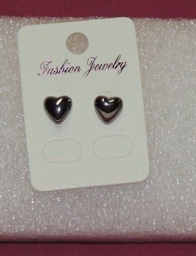 HEART Shape Blackish Silver Tone Stud Earrings 1 cm Silver Tone Backs - Picture 2 of 4
