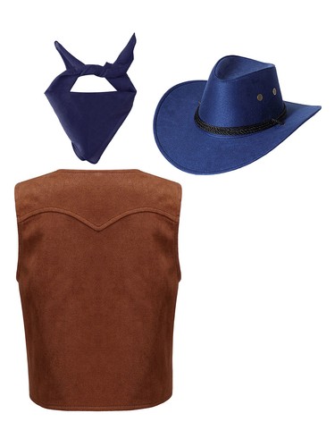 iiniim Cowboy Costume for Kids Fancy Dress Vest with Cowboy Hat Bandana AU - Picture 46 of 99