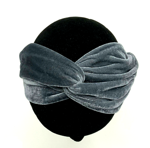 Women's Headband Head Scarf Boho Grey Velvet Fabric Elasticised with Twist New - Picture 2 of 5