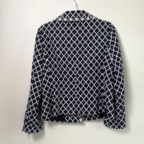 Talbots Blazer Jacket Size 10 Navy Blue White Diamond Print 3-Button Cotton NWOT - Picture 4 of 13