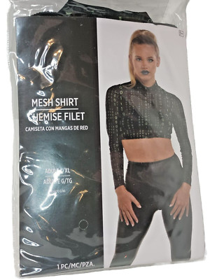 Black Mesh Green Binary Code Neon Shirt Women's Adult L/XL Halloween Costume New