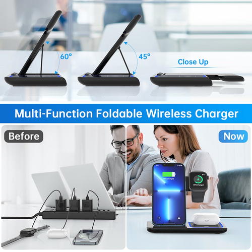 Caricabatterie wireless 3 in 1 18 W supporto pad caricabatterie rapido stazione di ricarica dock spina USA - Foto 2 di 10