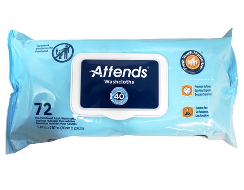Attends Scented Washcloths for Adult Care Latex Free 7.8 x 11.8 Wipes 72 Count
