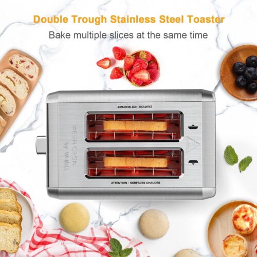 WHALL 2-Scheiben-Edelstahl-Toaster 6 Farbtoneinstellungen Bagel silber breiter Schlitz - Bild 6 von 7