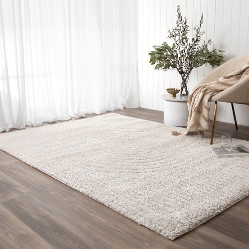 Tetbury Beige Curved Lines Design Soft Pile Shaggy Floor Rug - 5 Sizes - Picture 6 of 6
