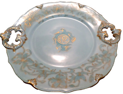 Vintage Blue/Aqua/Gold Handled with Unknown Hallmark Decorative 10'' Plate