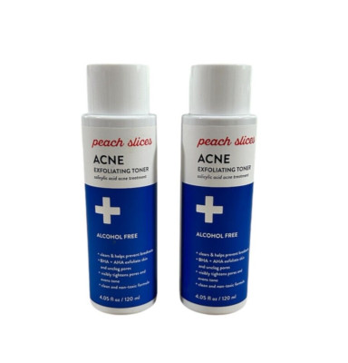 2 x Peach Slices ACNE Exfoliating Toner 2% Salicylic Acid BHA+AHA Treatment 4.oz