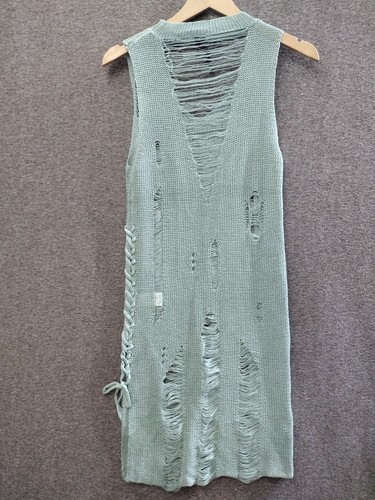 Codigo Women's Crochet Short Knit Distress Dress Color Light Green Size L - Picture 2 of 11