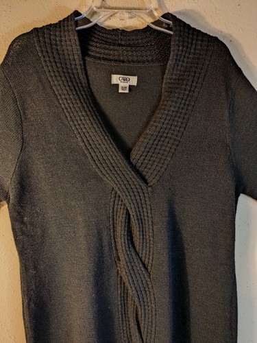 Cato Woman 14/16W Black Sweater Dress S/S Braided Front Ribbed Hem/Cuff V-Neck - Picture 6 of 19