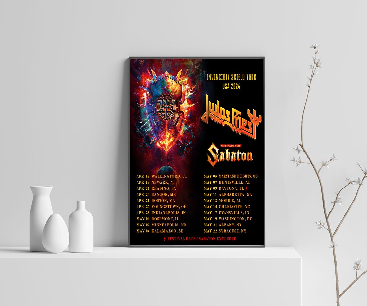 Judas Priest Invincible Shield Tour USA 2024 Tour Poster, Home Decor