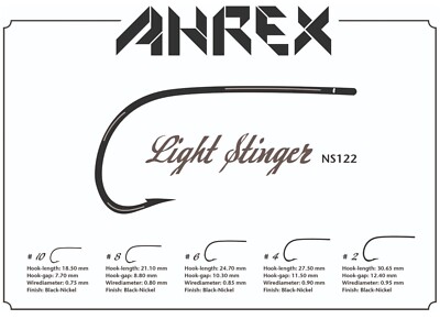 AHREX NS122 HOOK - Nordic Salt Light Stinger Saltwater Fly Tying Hooks - 18 Pack