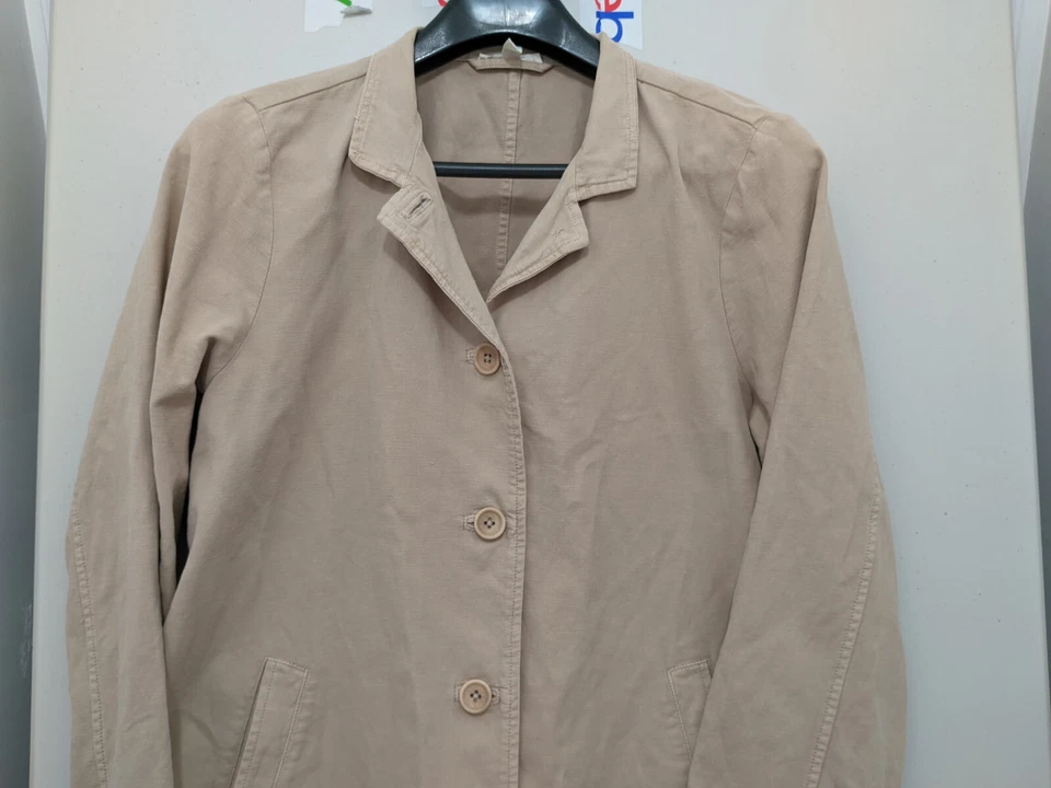 Chaqueta Eileen Fisher para mujer PL beige trinchera abotonada cáñamo algodón orgánico ligero Foto 3 de 4