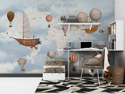 3D World Map Balloon Wallpaper Wall Mural Removable Self-adhesive 327
