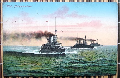 WWI Kiel. Flottenmanöver. Antike deutsche Postkarte